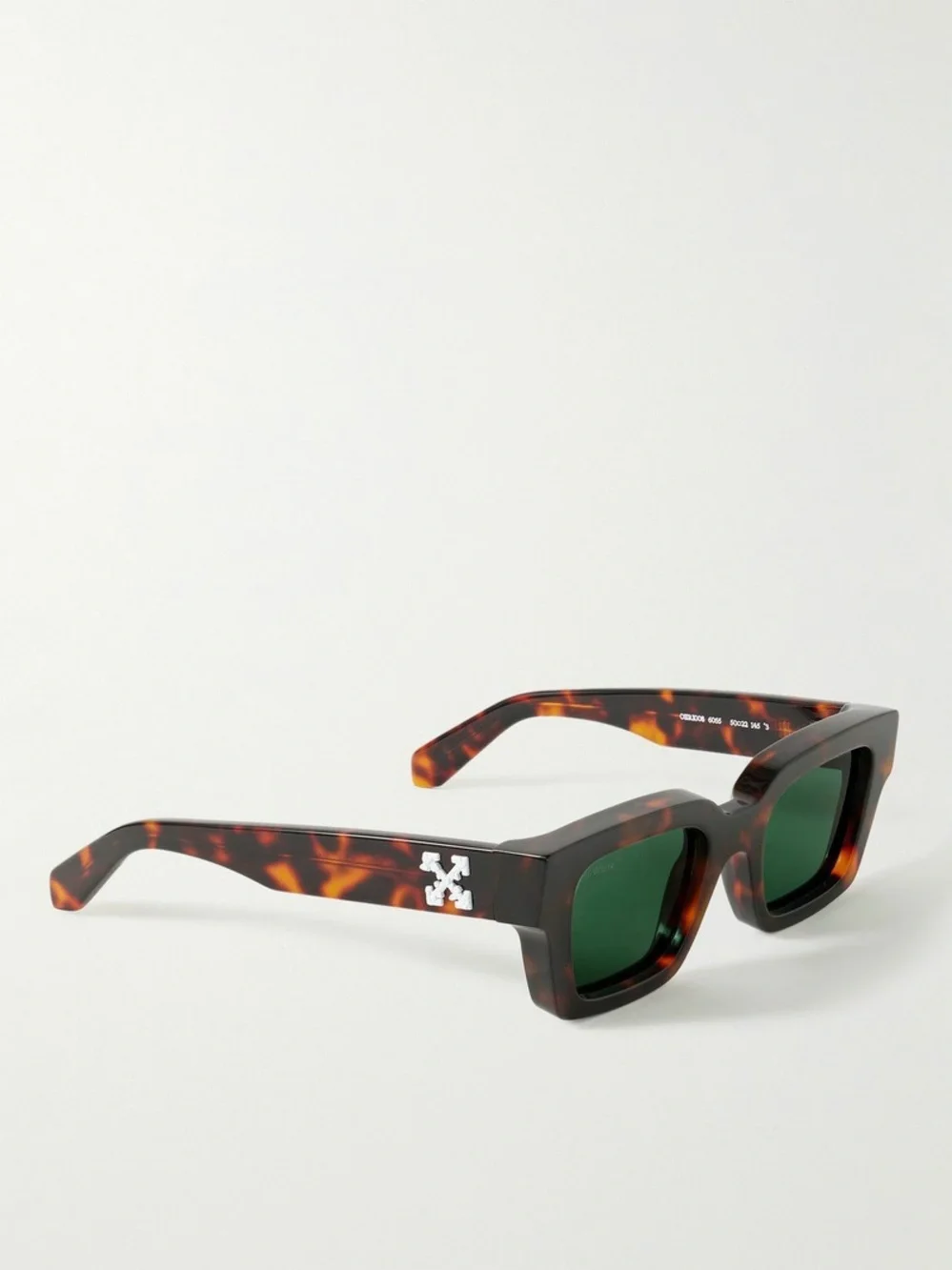 Off-White Tortoiseshell Rectangle Sunglasses with Green Lenses